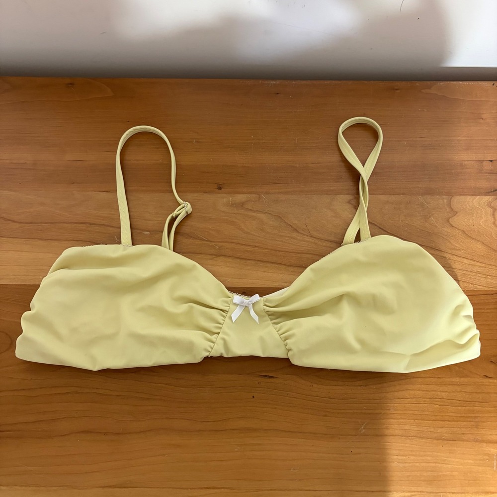 PrettyLittleThing Yellow Ruched Bow Bikini Top Adjustable Straps USA 10